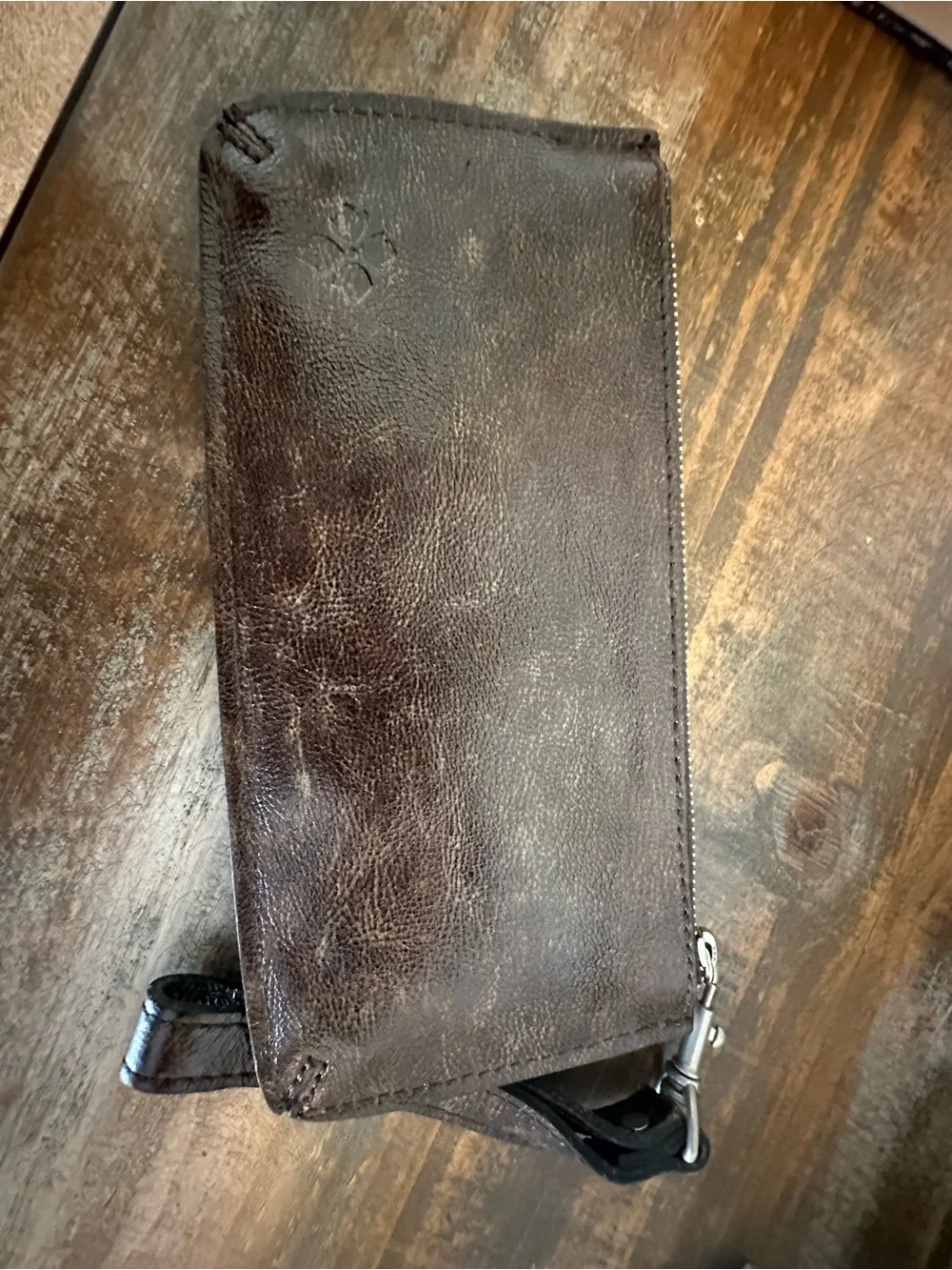 Tooled Floral Leather Wristlet Wallet - Brown & Turquoise